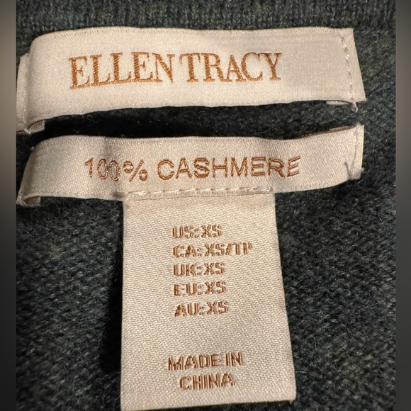 Ellen Tracy 100% cashmere Teal Sweater Top XS - Picture 3 of 5